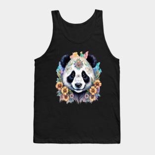 Fantasy, Watercolor, Panda Bear With Flowers and Butterflies Tank Top